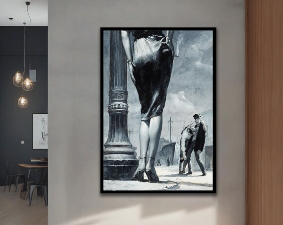 Noir Style Woman Legs Column Dock Scene Vintage Pulp Painting Wall Art Print