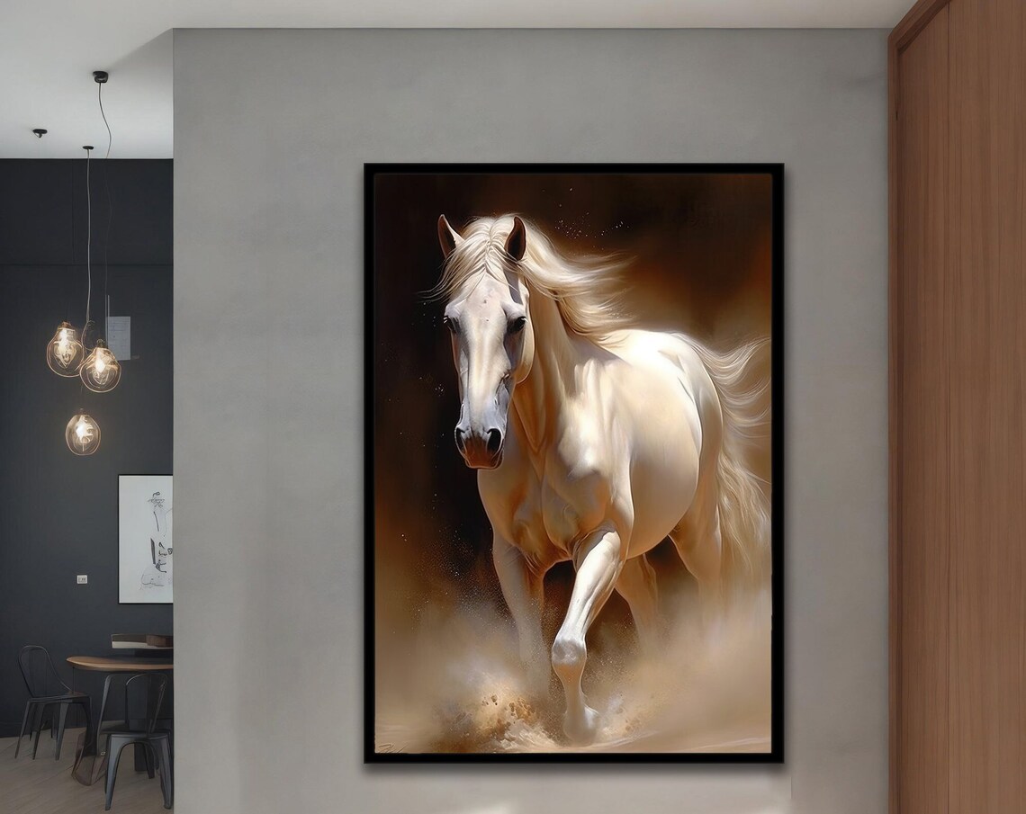 White Horse Modern Art Print for Home and Office