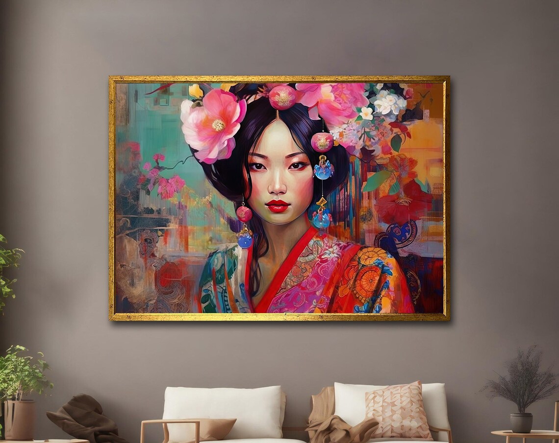 Geisha Woman Japanese Art Poster, Asian Wall Decor