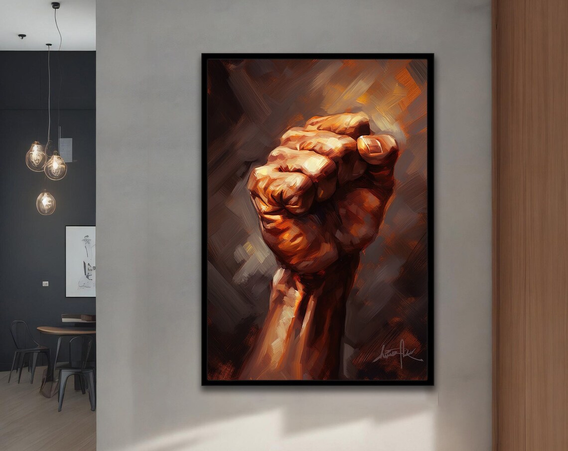 Raised Power Fist Painting Strength Unity Motivational Wall Art Poster