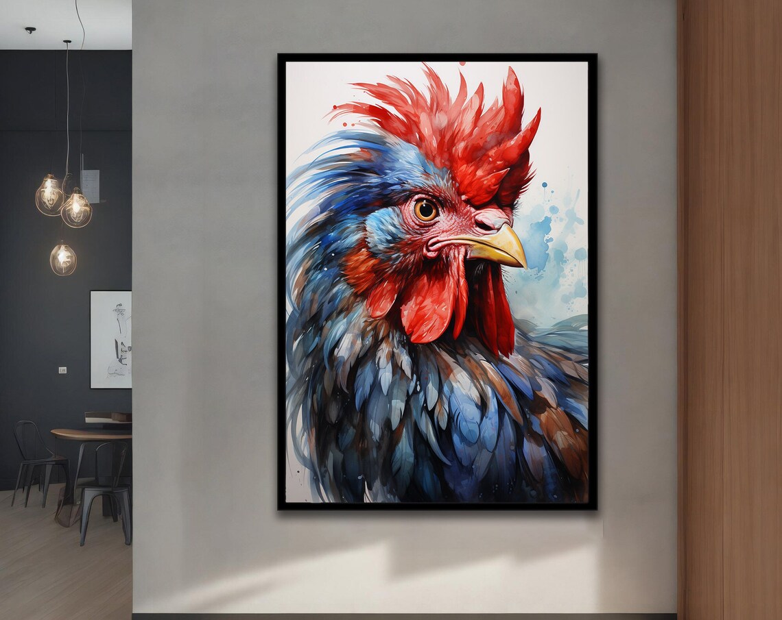 Rooster Painting, Modern Chicken Bird Decor