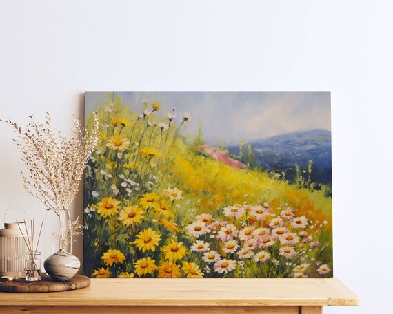 Wildflower Meadow Daisies Impressionist Summer Landscape Poster