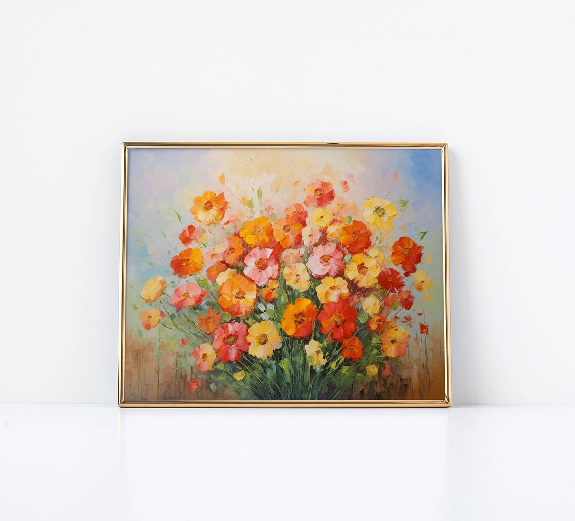 Orange Red Poppy Field Bouquet Bright Impressionist Floral Poster - Image 2