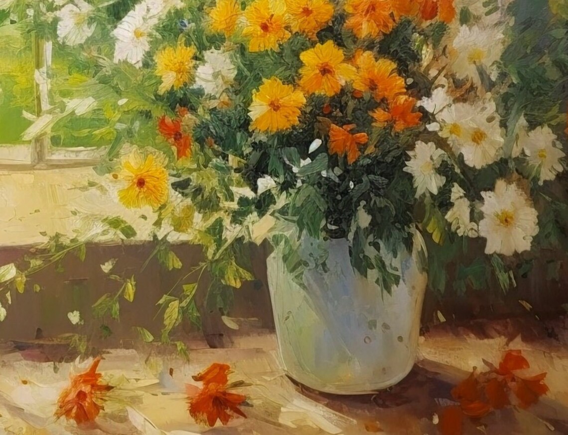 Daisy Pot Sunny Windowsill Garden View Peaceful Floral Poster - Image 3