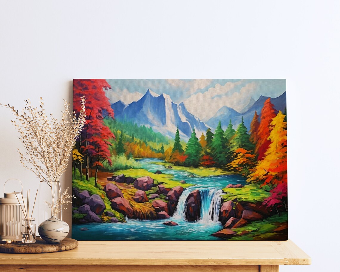 Mountain Waterfall Bliss, Mashkov Inspired Nature Art Print