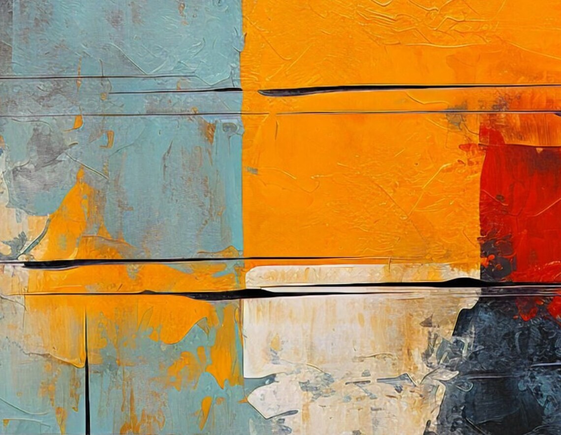Abstract Mosaic Painting Blue and Orange Squares City Poster - Image 3