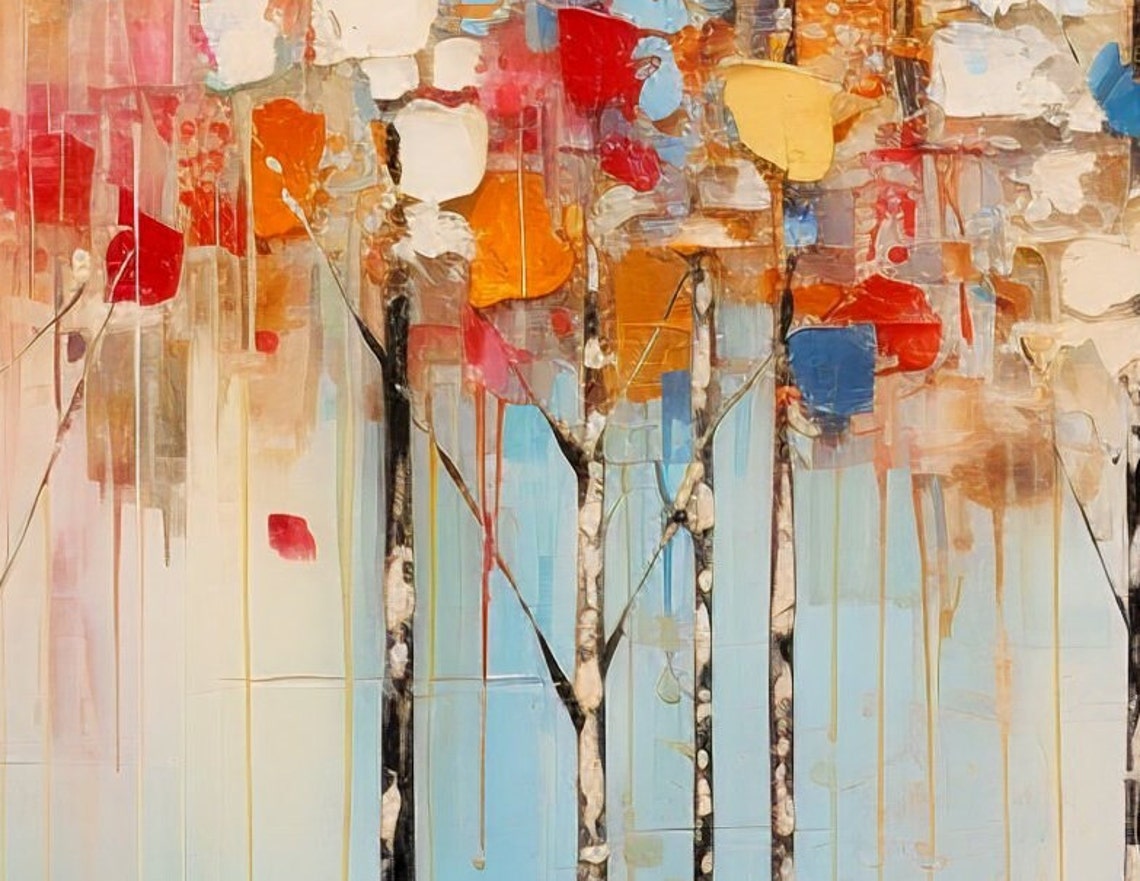 Abstract Birch Trees With Colorful Autumn Foliage Mosaic Art Poster - Image 2