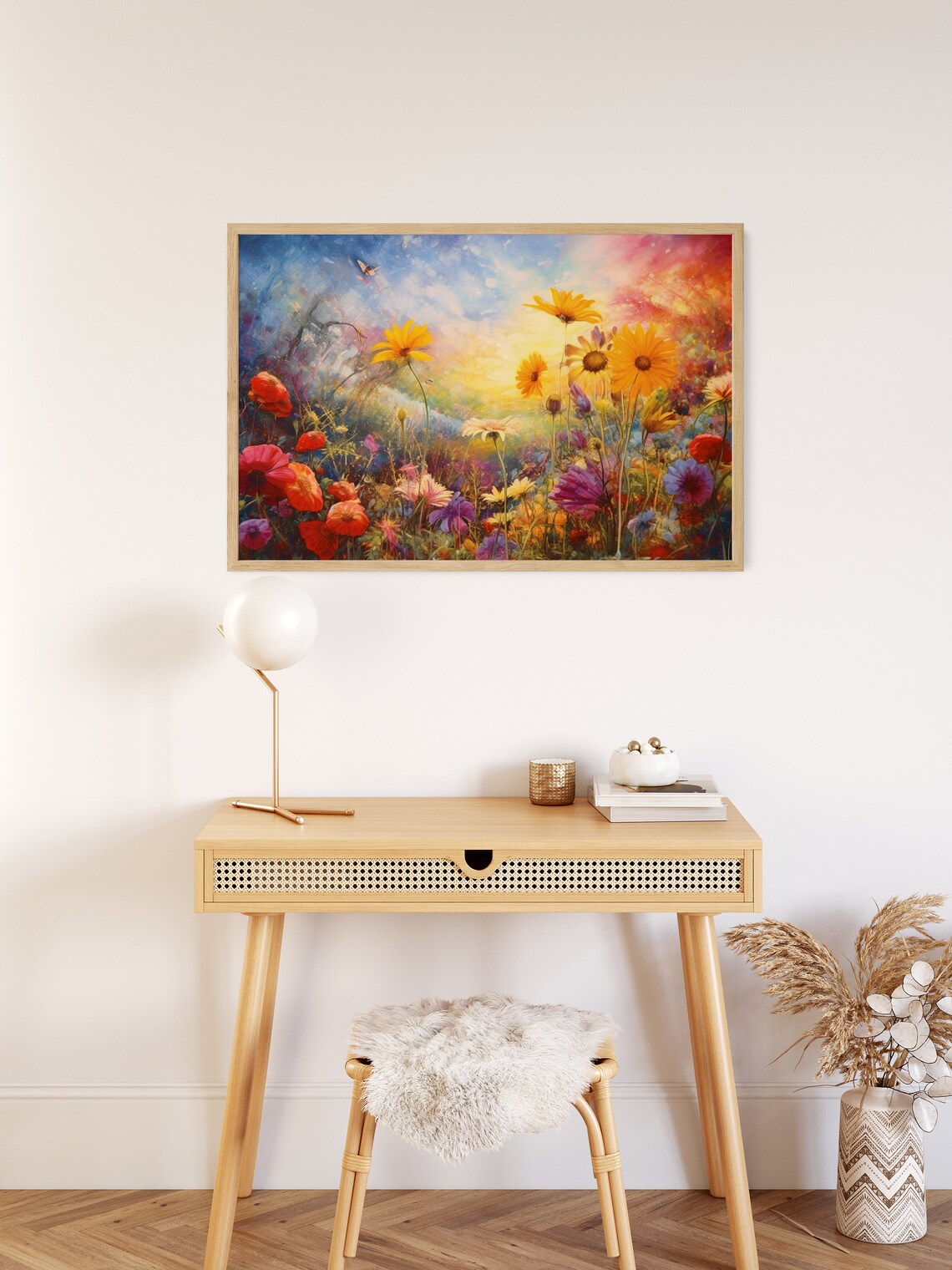 Dreamy Wildflower Meadow With Sunflowers And Butterfly Art Poster - Image 2