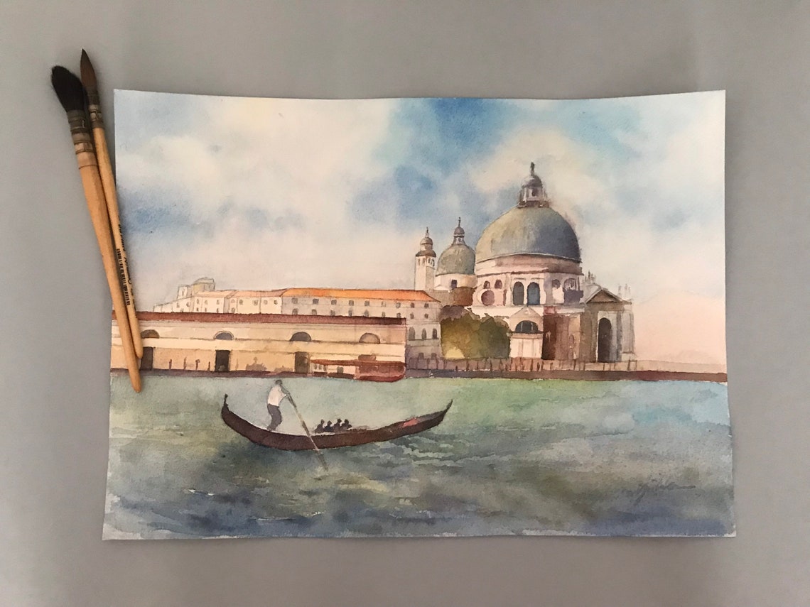 Venice Watercolor Painting Original Watercolor Handmade Watercolor Venice Wall Art Landscape Painting Italy Painting Gifts 10x14 In - Image 4