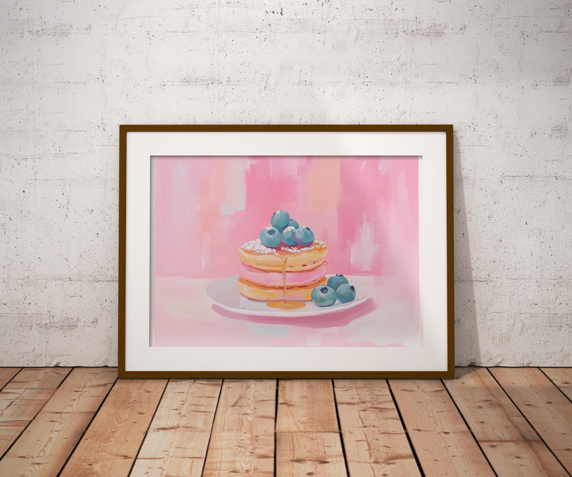 Fluffy Pancakes Blueberries Powdered Sugar Syrup Food Art Print - Image 2