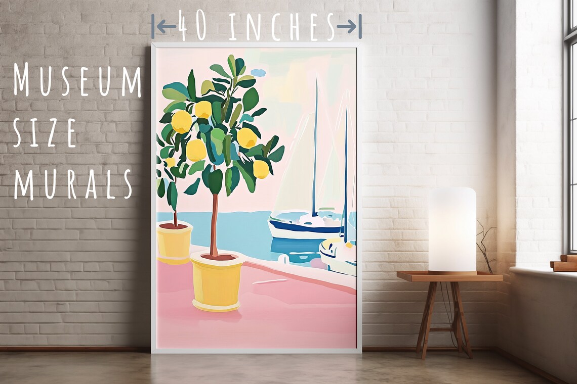 Potted Lemon Trees on Pink Terrace Overlooking Sailboat Sea View Poster - Image 5