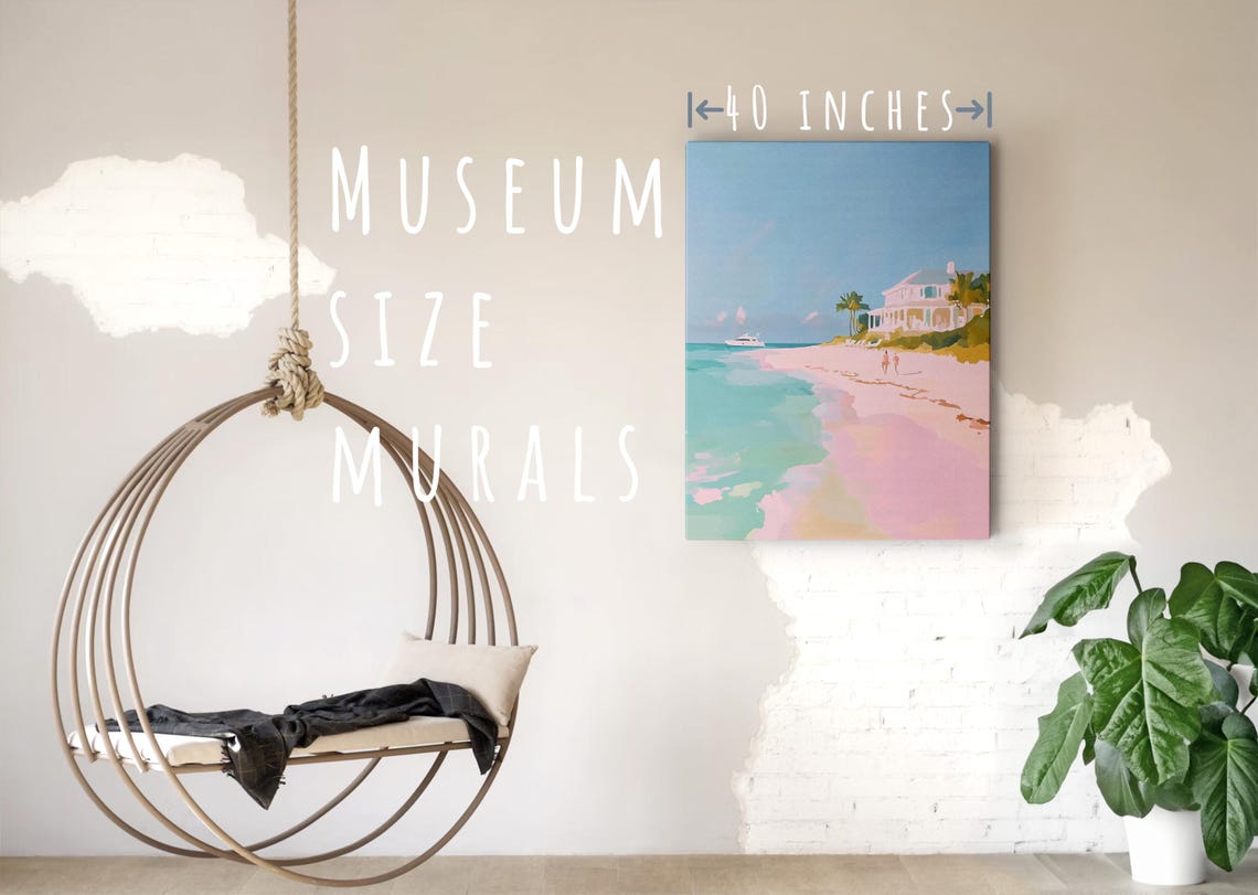 White Beach Villa Palm Trees Turquoise Water Pink Sand Seaside Poster - Image 5