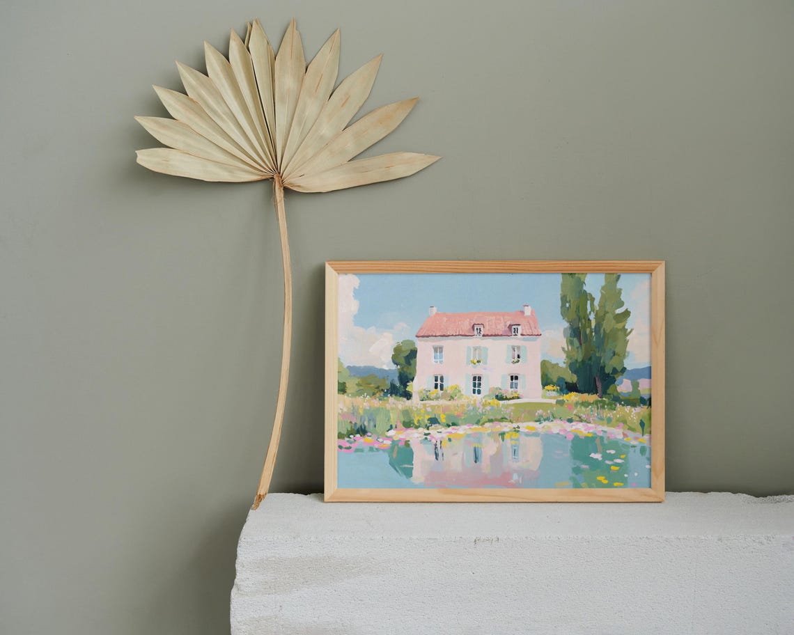 French Countryside Lakehouse Painting Lake Scene Painting Lakehouse Wall Decor Lakehouse Wall Art Lakehouse Print Lakehouse Decor - Image 2