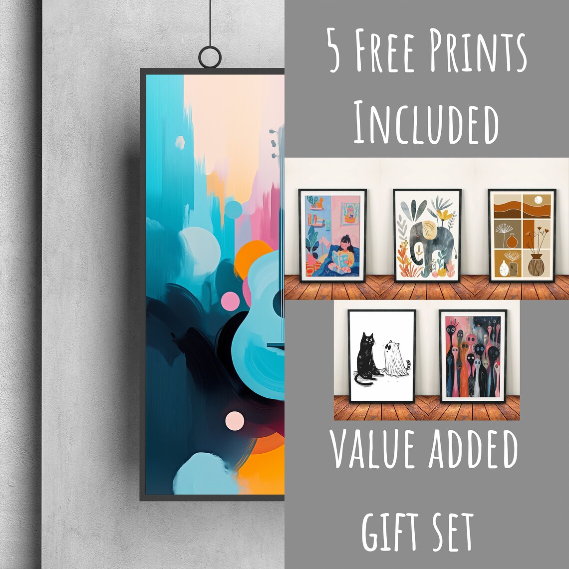 Blue Acoustic Guitar Bold Colorful Abstract Modern Music Poster - Image 3