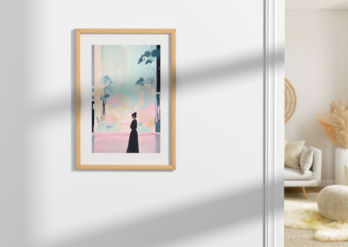 Impressionist Woman on Pastel Pink Alley City Street Art Poster - Image 4
