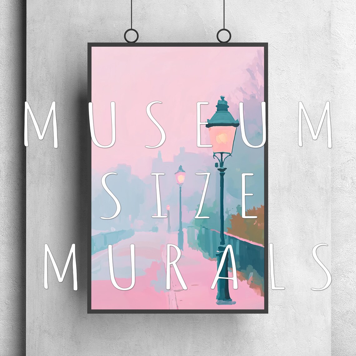 Victorian Street Lamps Misty Pink Morning Fog City Walk Art Poster - Image 3