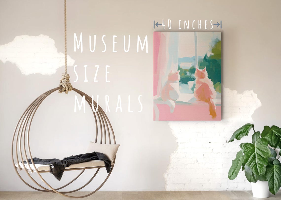 Two Cats on Windowsill Watching Outside Pastel Wall Art Print - Image 5