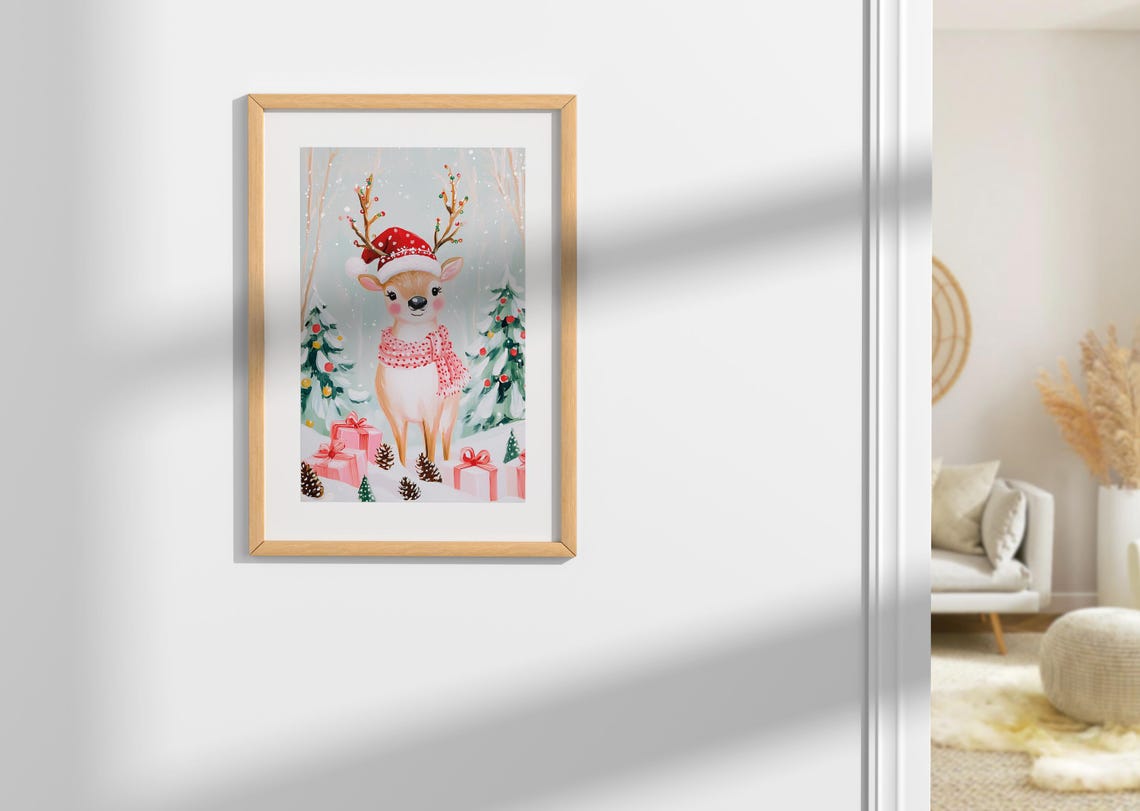 Christmas Scarf Reindeer Playful Antlers Art Winter Reindeer Art Happy Reindeer Art Reindeer Painting Winter Painting Reindeer Print - Image 4