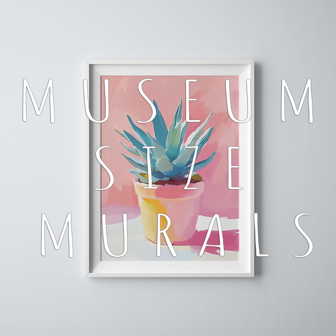 Blue Agave Plant in Terracotta Pot Pastel Pink Botanical Wall Poster - Image 3