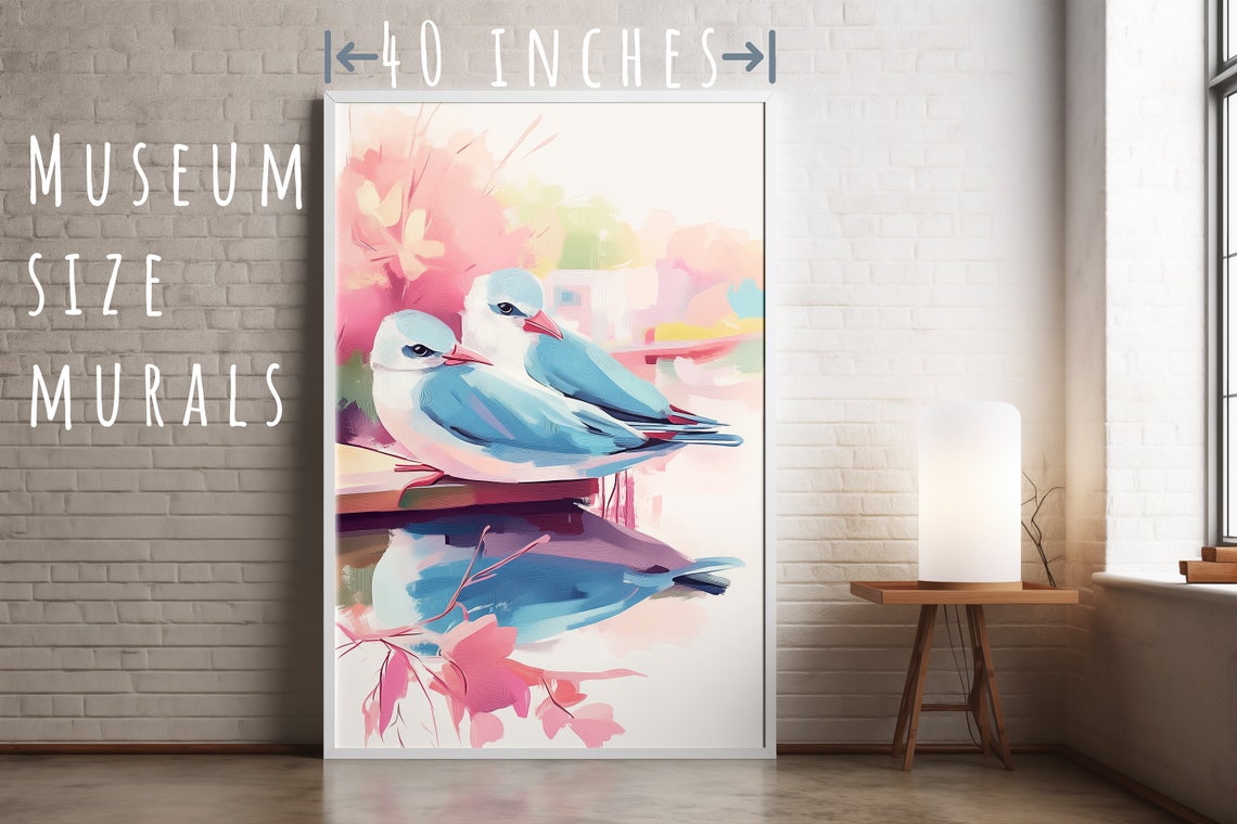 Two Bluebirds Cuddling on Dock Water Reflection Bird Art Poster - Image 5