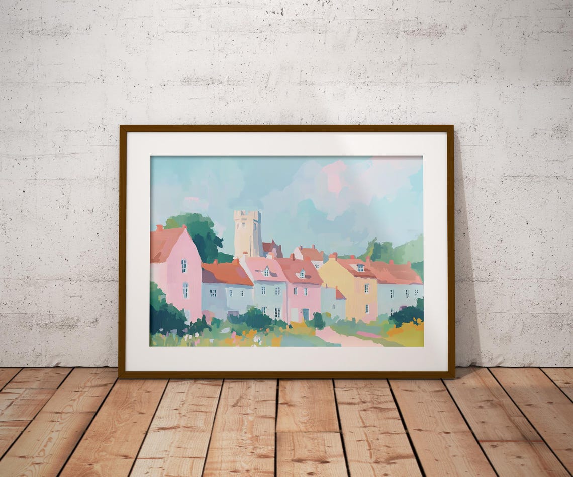 Colorful Terraced Houses Artwork Watercolor House Art House Illustration Lawn Tower Art Houses Painting Terraced Wall Art House Art - Image 2