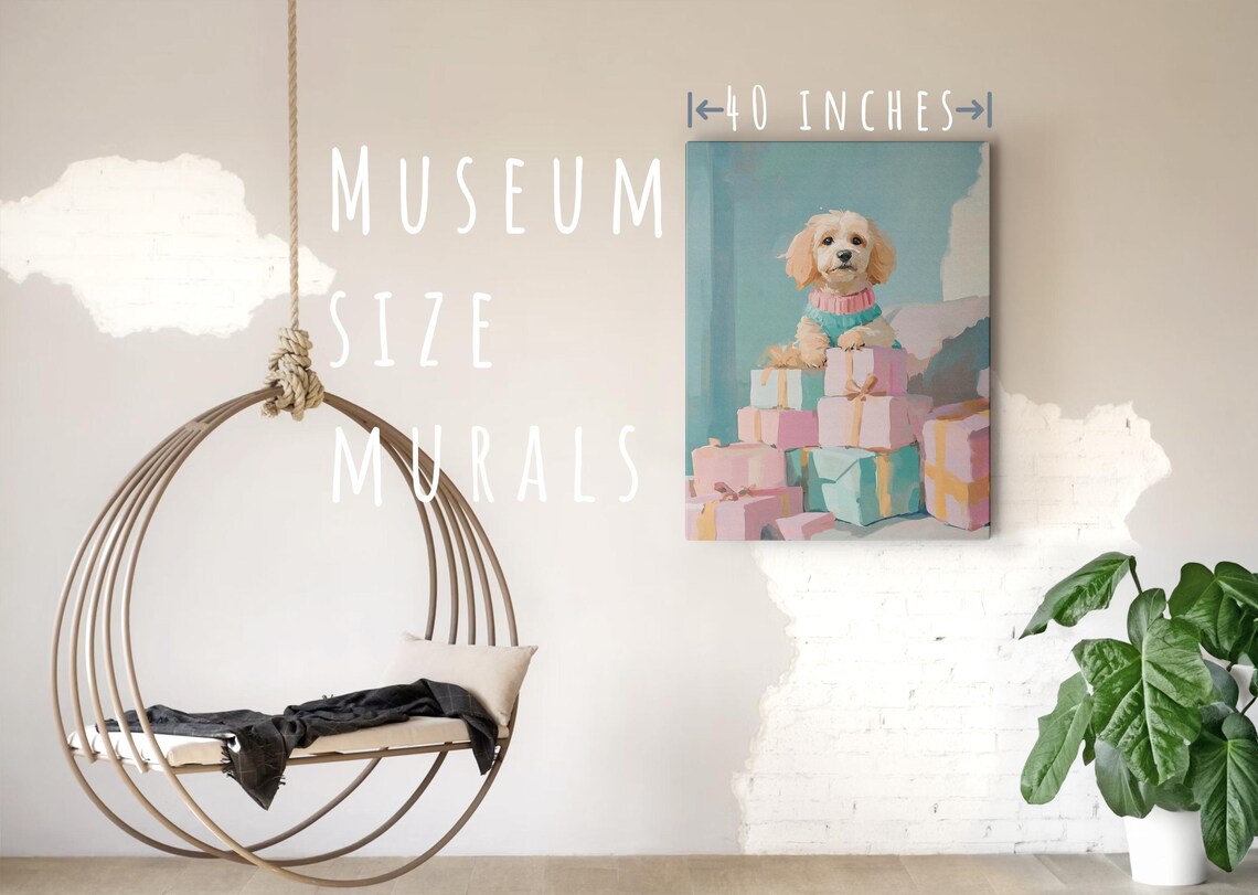 Fluffy Cream Puppy In Sweater Sitting Among Pastel Gift Boxes Poster - Image 5