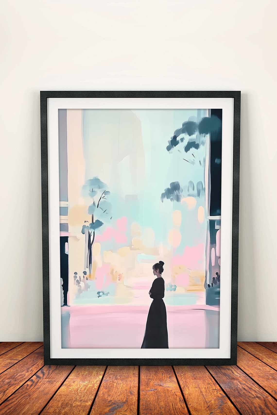 Impressionist Woman on Pastel Pink Alley City Street Art Poster - Image 2