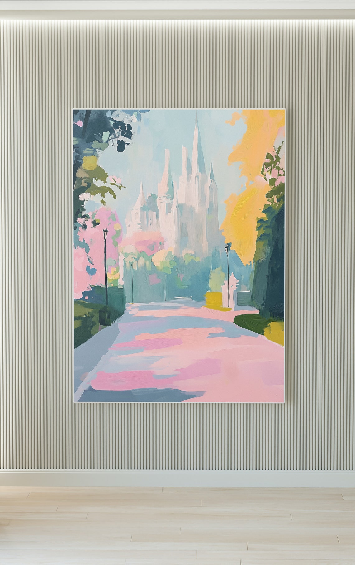 Pastel Street White Cathedral Spires Spring Trees Wall Art Print - Image 4