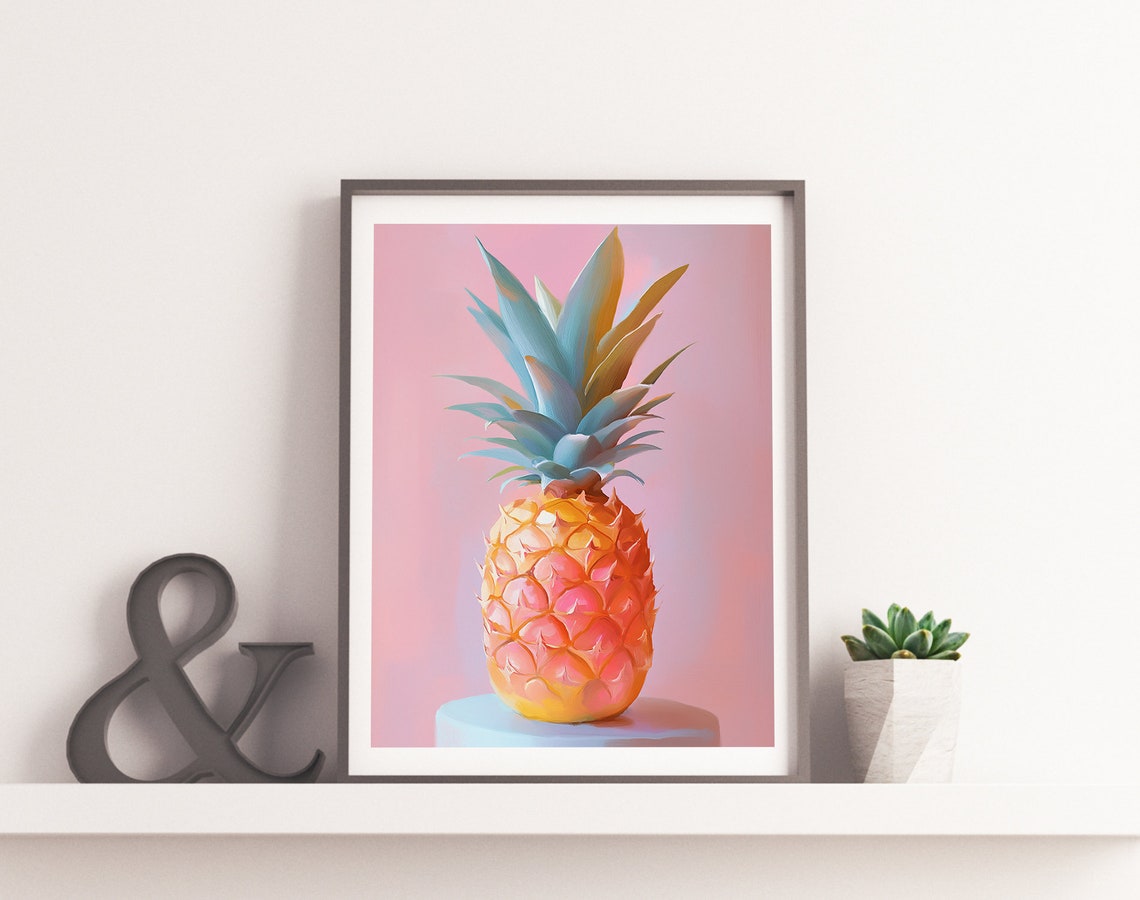 Cheerful Pastel Pineapple Painting Tropical Fruit Kitchen Art Poster - Image 2