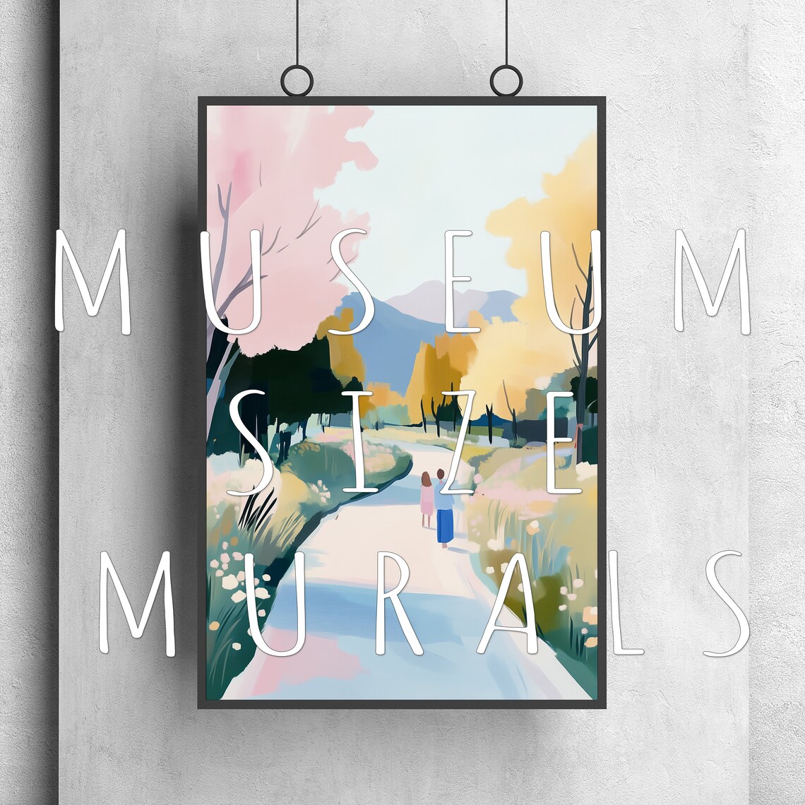 Couple Walking Country Path Pastel Mountains Spring Wall Art Print - Image 3