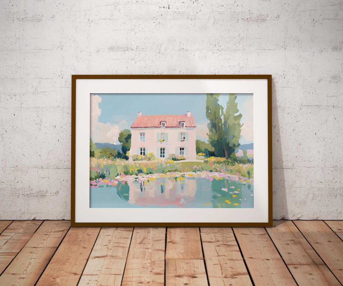 French Countryside Lakehouse Painting Lake Scene Painting Lakehouse Wall Decor Lakehouse Wall Art Lakehouse Print Lakehouse Decor - Image 5
