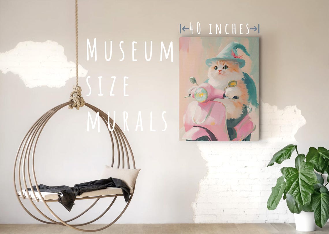 Cute Kitten Riding Pink Scooter Wizard Hat Pastel Cat Portrait Poster - Image 5