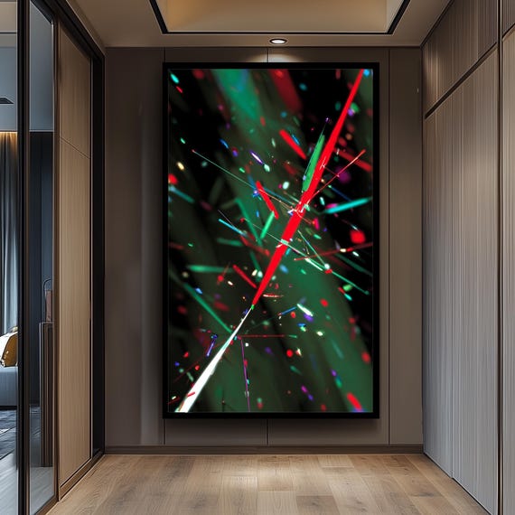 Exploding Red And Green Neon Light Streaks On Dark Background Canvas Wall Art For Modern Abstract Futuristic Interiors Colorful Artwork