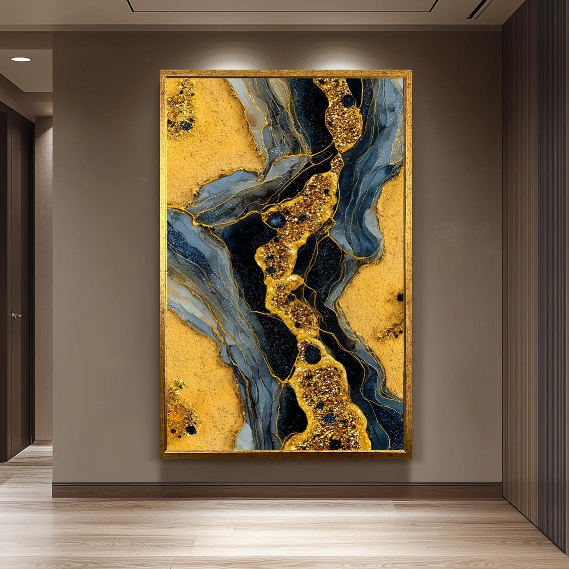 Luxury Gold Glitter Marble Texture Black Gray Abstract Art Poster