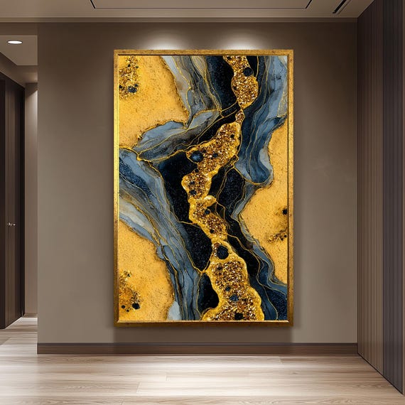 Luxury Gold Glitter Marble Texture With Black And Gray Abstract Geode Pattern Canvas Art For Glamorous Modern Home Wall Decor Colorful