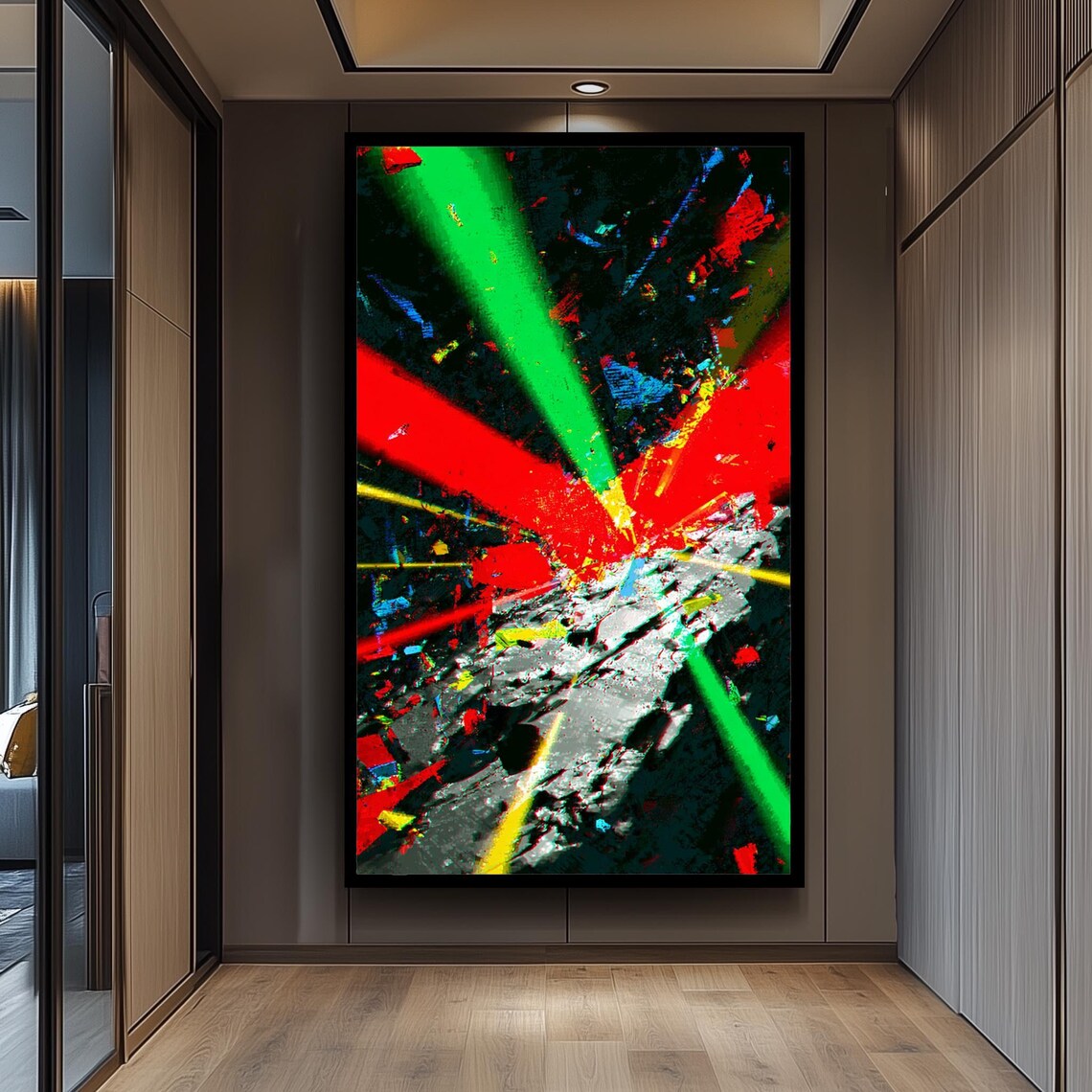 Colorful Neon Light Explosion, Modern Abstract Art Print