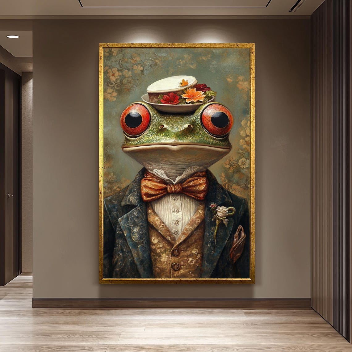 Victorian Frog in Suit with Bow Tie Whimsical Animal Portrait Poster