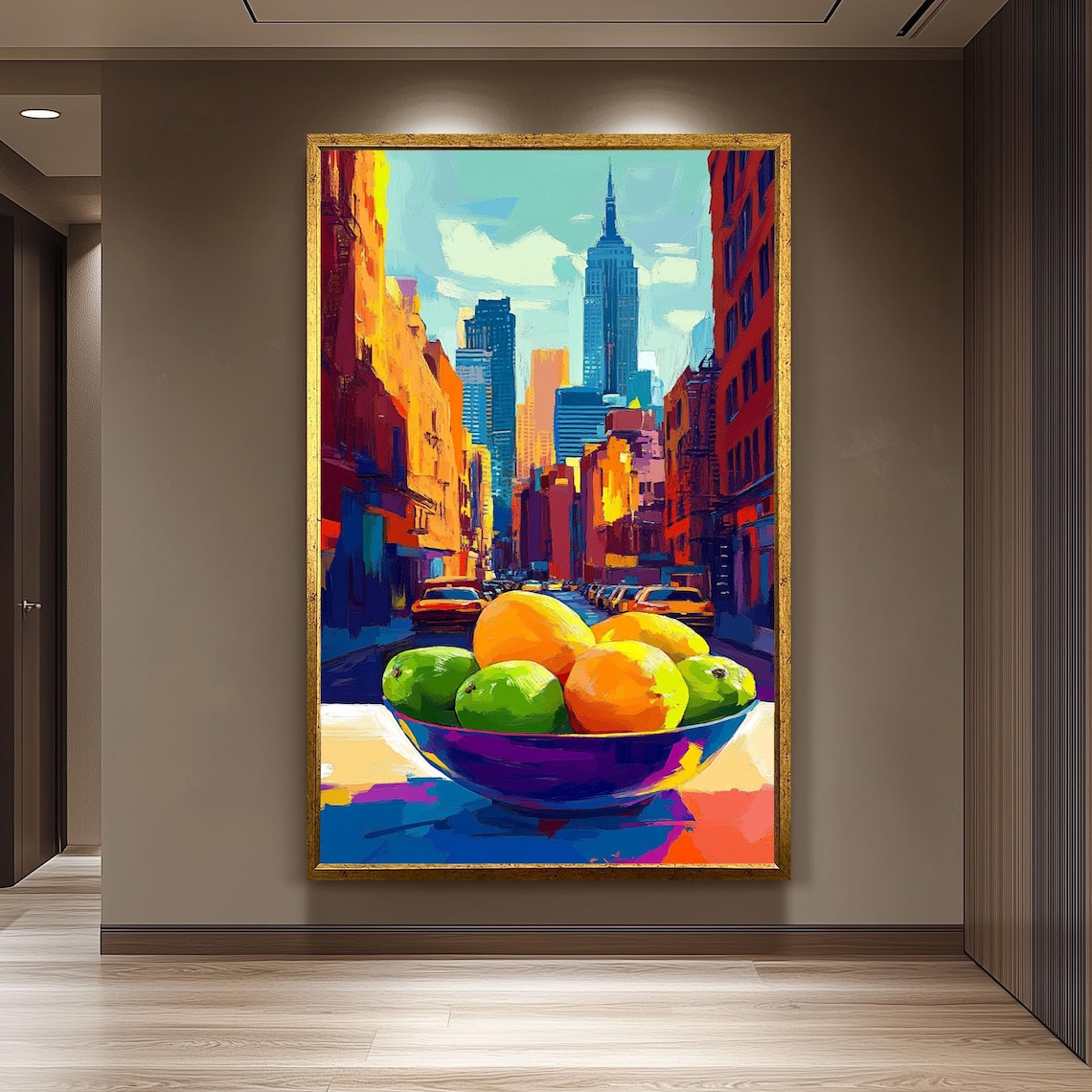 NYC Pop Art Citrus Still Life Empire State Skyline Colorful Canvas Print