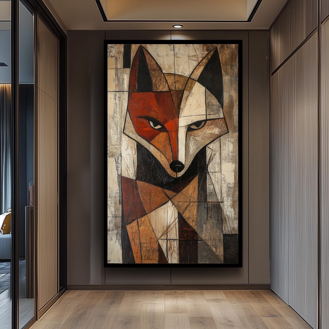 Bold Red And White Cubist Fox Portrait Geometric Abstract Art Poster