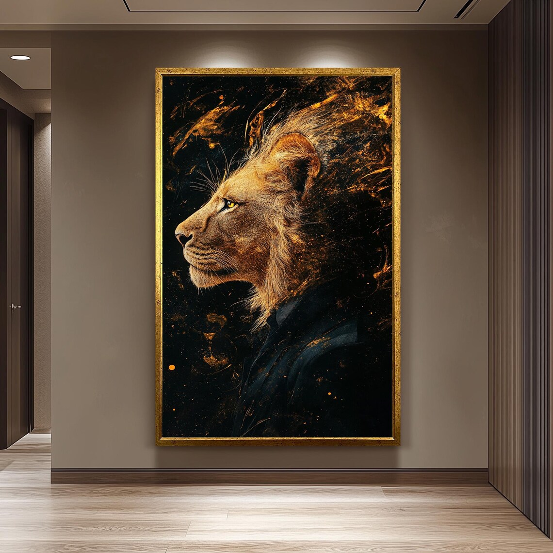 Majestic Lioness Profile Black and Gold Abstract Jungle Poster
