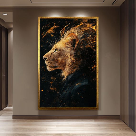 Surreal Lion Portrait Canvas Wall Art Bold Jungle Animal Decor For Living Room Office Or Bedroom Unique Gift Wildlife And Lovers