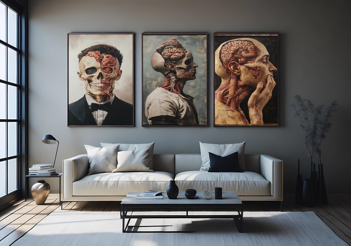 Gothic Anatomical Skull And Spine Art Print Set