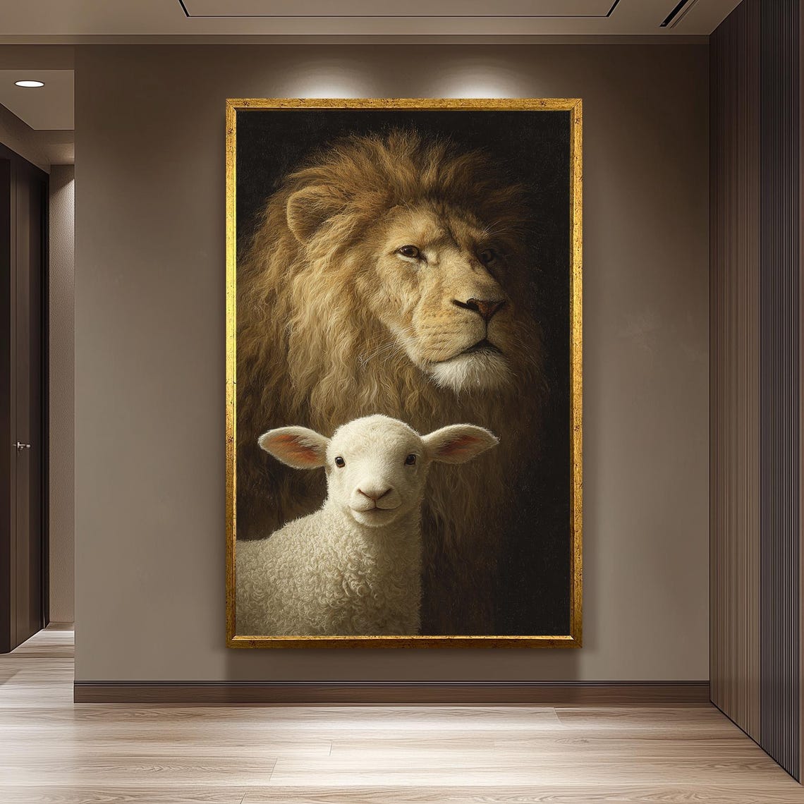 Lion and Lamb Together Symbolic Spiritual Oil Painting Poster