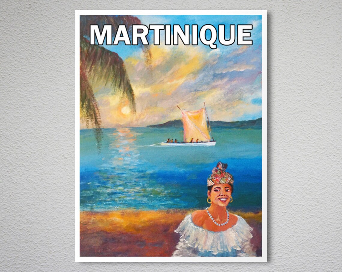 Martinique Island Caribbean Beach Sailboat Vintage Travel Poster - Image 2