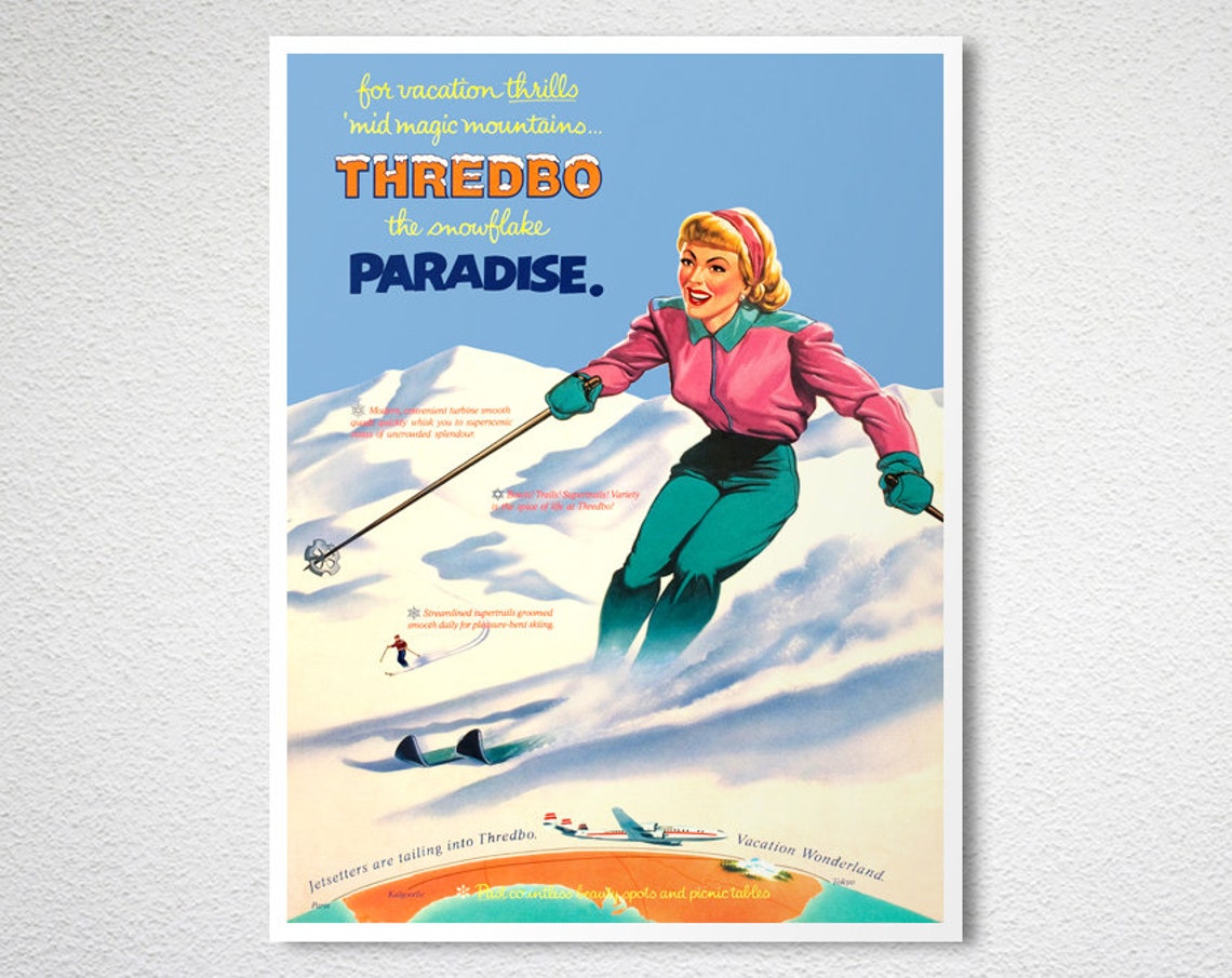 Thredbo Snowflake Paradise Vintage Australian Ski Travel Poster - Image 2