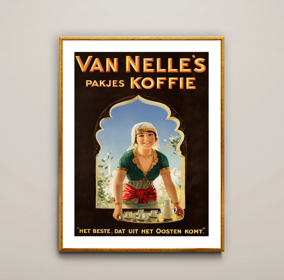 Van Nelles Pakjes Koffie Oriental Coffee Vintage Dutch Ad Poster