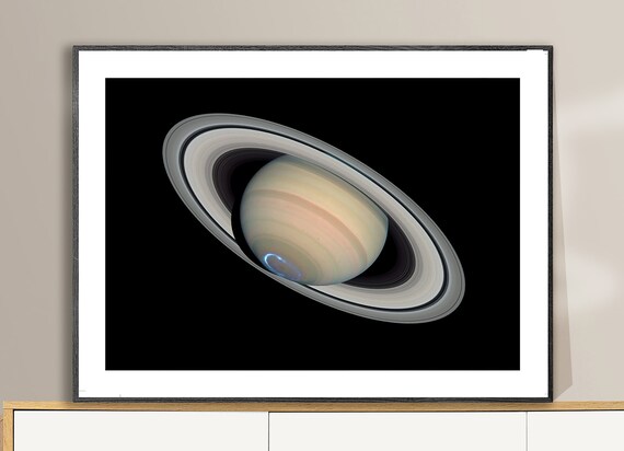 Saturn Planet Rings Polar Aurora Hubble Space Photo Art Poster