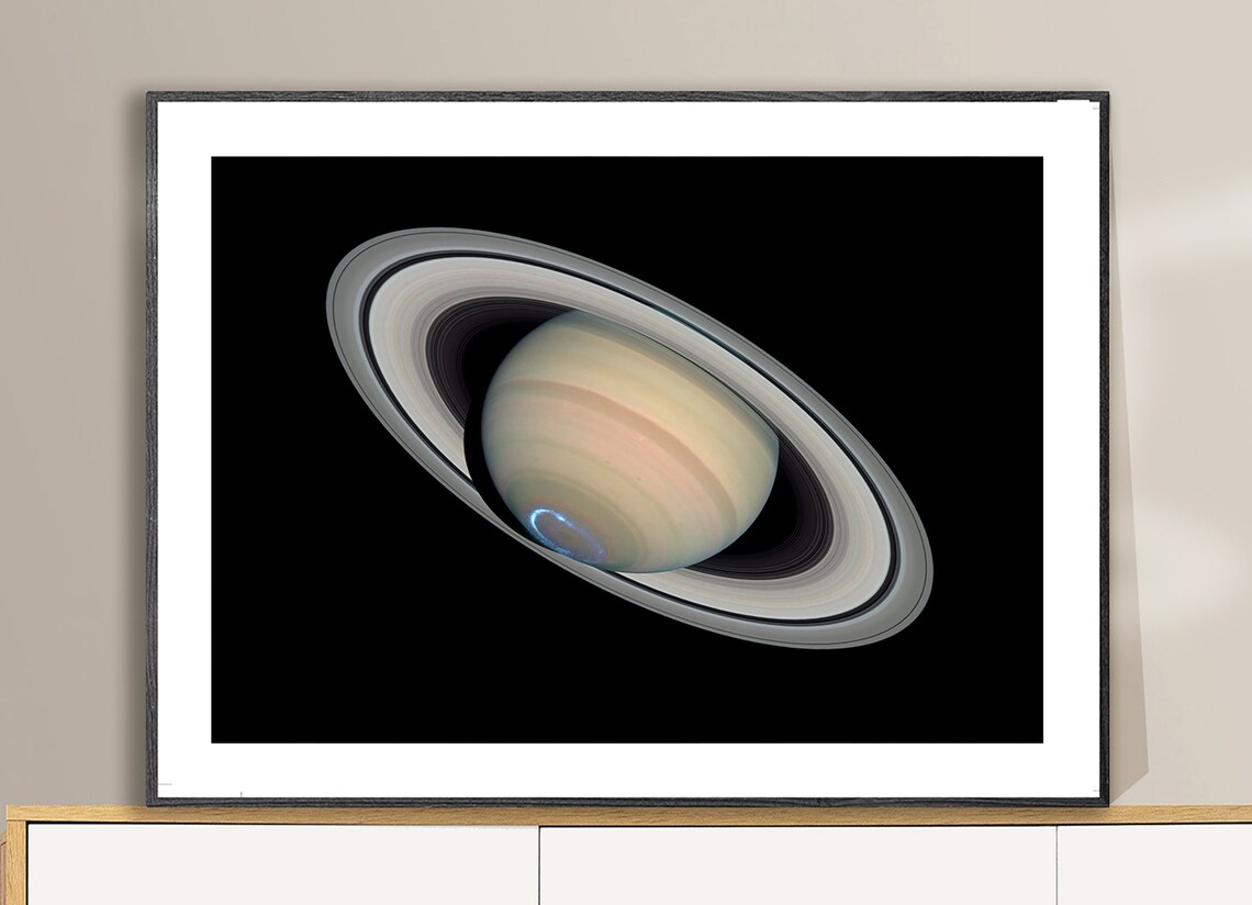 Saturn Planet Rings Polar Aurora Hubble Space Photo Art Poster