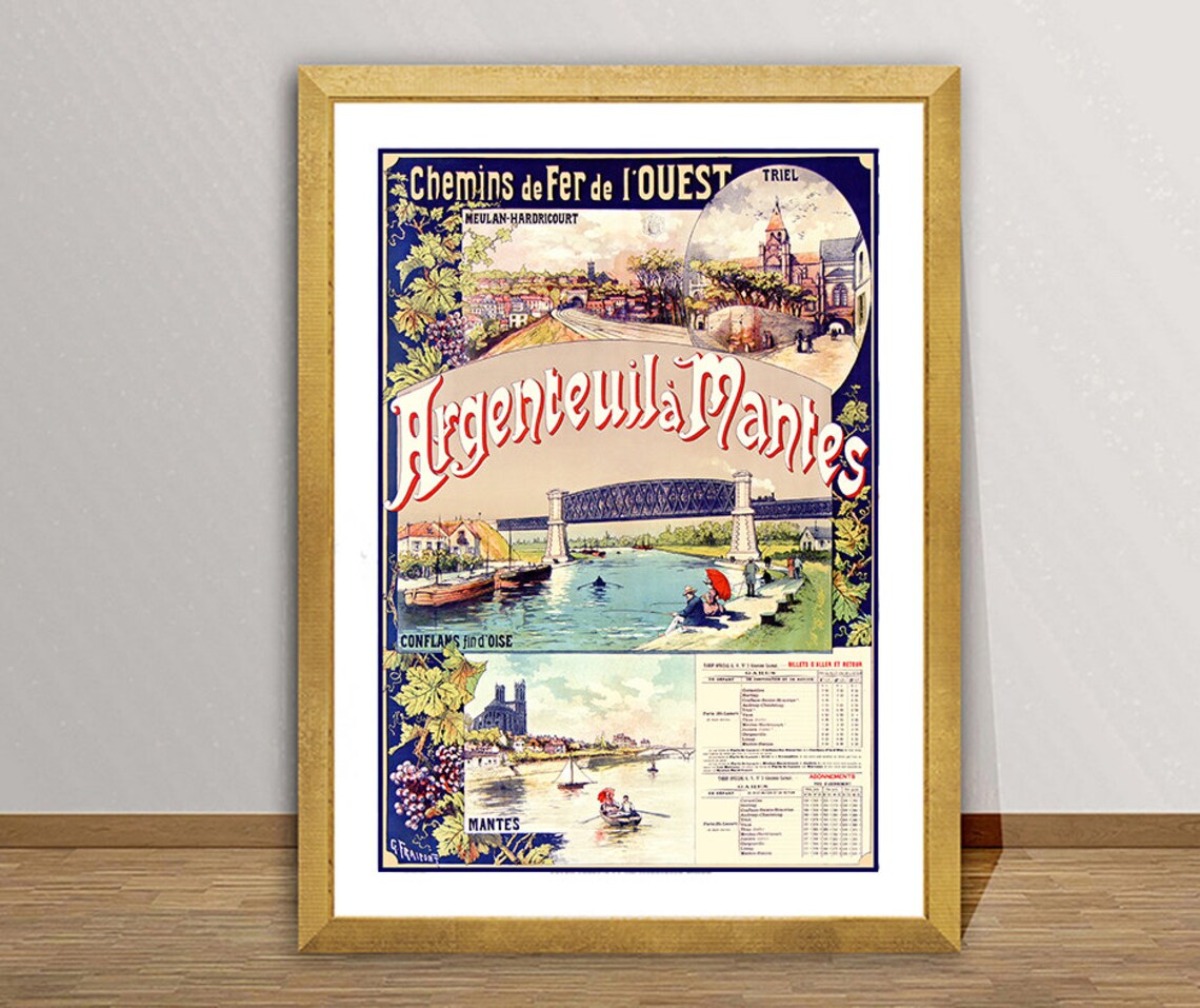 Argenteuil A Mantes Seine Riverside French Railway Travel Poster