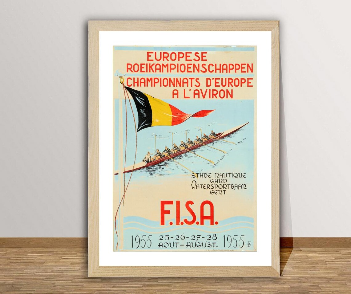 European Rowing Championships 1955 Ghent Belgium FISA Vintage Poster